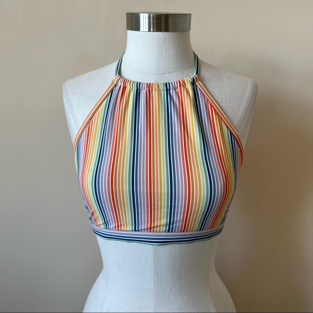 Marine Layer rainbow stripe halter swim top